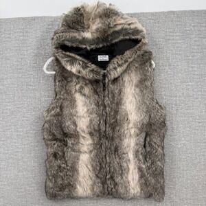 Surell for Bloomingdales Womens Faux Fur Hooded Vest Gray Black Sz S/M Pockets